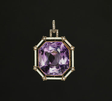 Octagonal pendant with large faceted amethyst and diamond accents