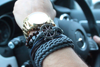 Men's Metal & Leather Bracelet Set