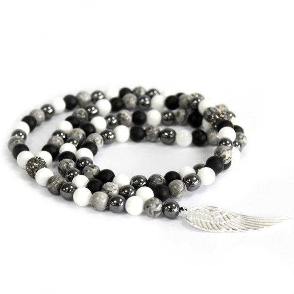 Angel Wing Grey Agate Gemstone Necklace