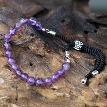 925 Silver Plated Amethyst Black String Bracelet