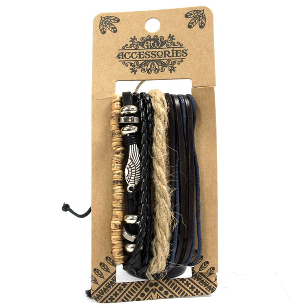 Men's Metal & Leather Bracelet Set