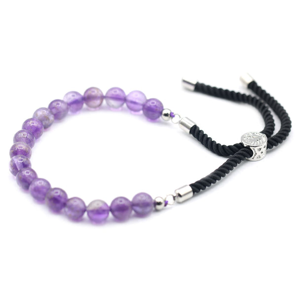 925 Silver Plated Amethyst Black String Bracelet