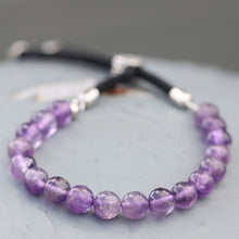 925 Silver Plated Amethyst Black String Bracelet