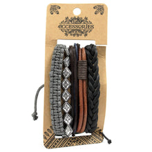 Men's Metal & Leather Bracelet Set