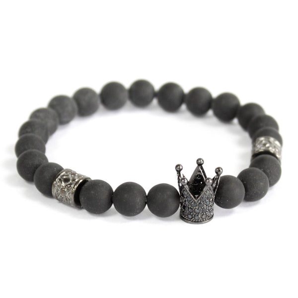Crystal Crown Black Agate Gemstone Bracelet