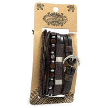 Men's Metal & Leather Bracelet Set