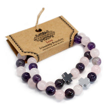Set of 2 Gemstone Friendship Bracelets - Love - Amethyst & Rose Quartz
