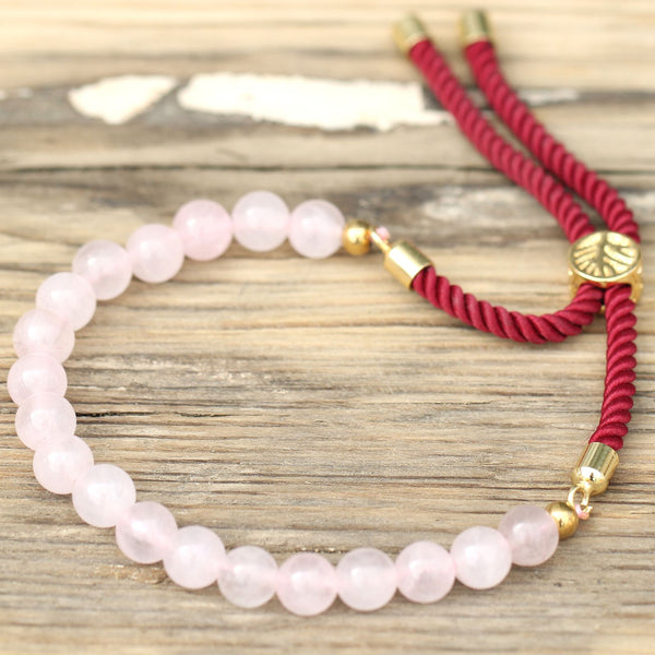 18K Gold Plated Rose Quartz Bordeaux String Bracelet