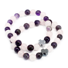Set of 2 Gemstone Friendship Bracelets - Love - Amethyst & Rose Quartz