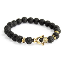 Gold Hamsa Lava Stone Gemstone Bracelet