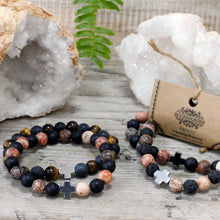 Set of 2 Gemstone Friendship Bracelets - Eternity - Leopard Skin Jasper & Lava Stone