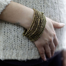 Multi-Bead Bangle with Wooden Clasp - Gold/Bronze