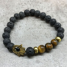 Hamsa Tiger Eye Lava Stone Bracelet