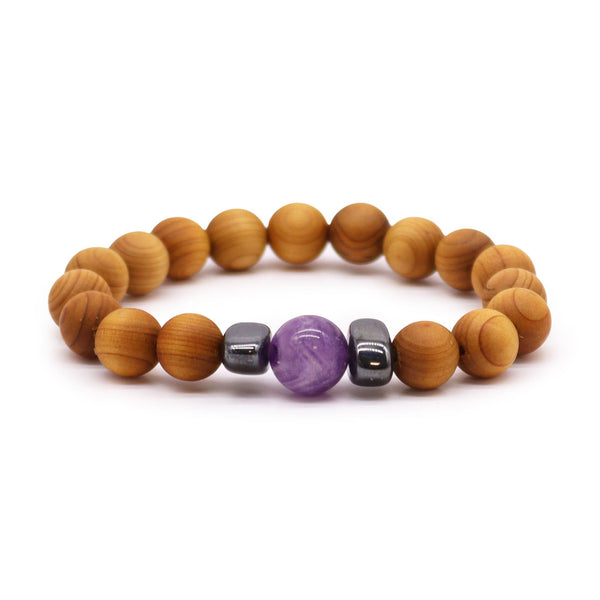 Zedernholz-Stirnchakra-Armreif mit Amethyst