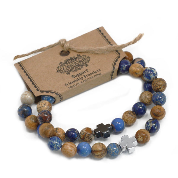 Set of 2 Gemstone Friendship Bracelets - Support - Sodalite & Picture Stone