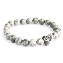 Pewter Skull Grey Agate Gemstone Bracelet