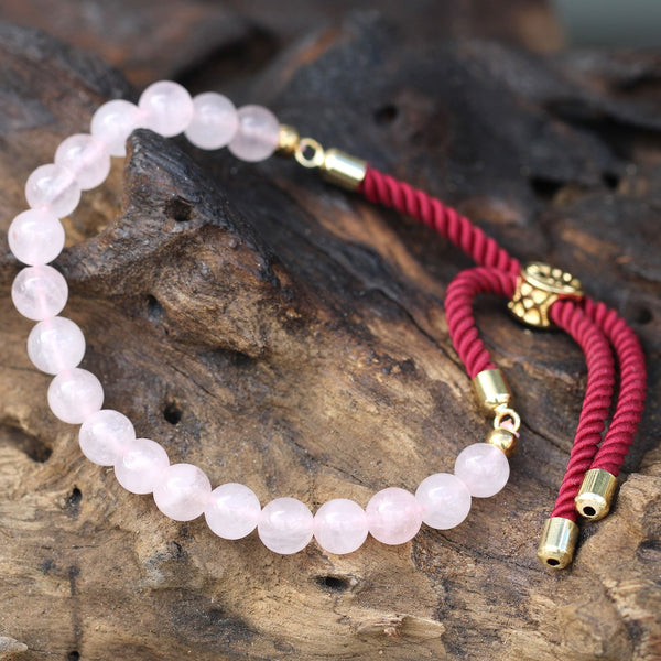 18K Gold Plated Rose Quartz Bordeaux String Bracelet