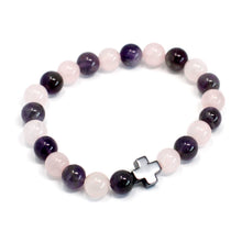 Set of 2 Gemstone Friendship Bracelets - Love - Amethyst & Rose Quartz