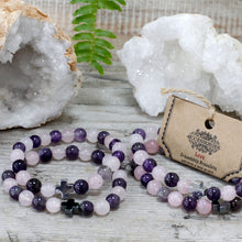 Set of 2 Gemstone Friendship Bracelets - Love - Amethyst & Rose Quartz