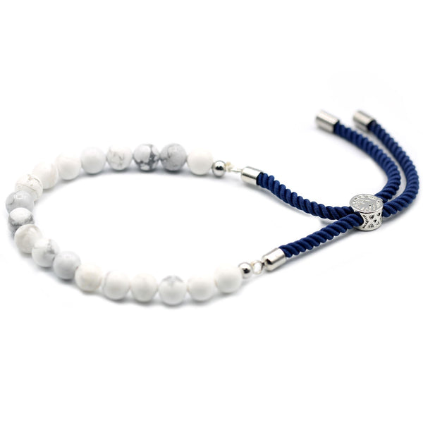 925 Silver Plated White Howlite Navy String Bracelet
