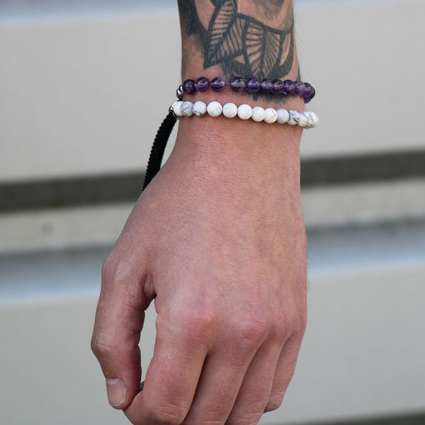 925 Silver Plated White Howlite Navy String Bracelet