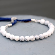 925 Silver Plated White Howlite Navy String Bracelet