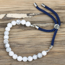 925 Silver Plated White Howlite Navy String Bracelet