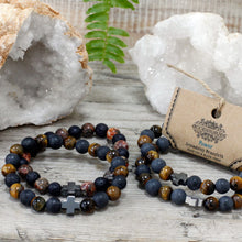 Set of 2 Gemstone Friendship Bracelets - Power - Tiger Eye & Black Stone