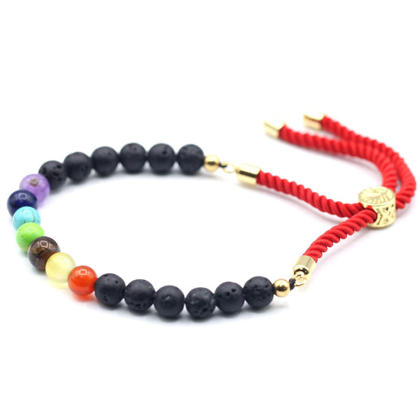 18K Gold Plated Lava Stone Chakra Royal String Bracelet