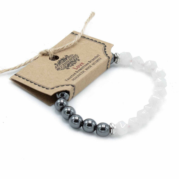 Faceted Rose Quartz Magnetic Gemstone Bracelet