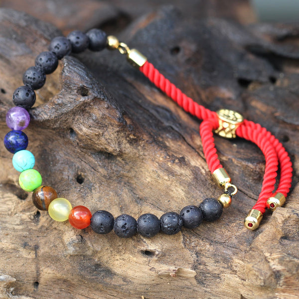 18K Gold Plated Lava Stone Chakra Royal String Bracelet