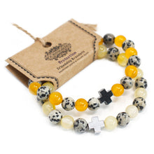 Set of 2 Gemstone Friendship Bracelets - Protection - Dalmatian Jasper & Yellow Agate
