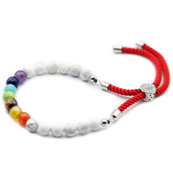 925 Silver Plated White Howlite Royal Red String Bracelet