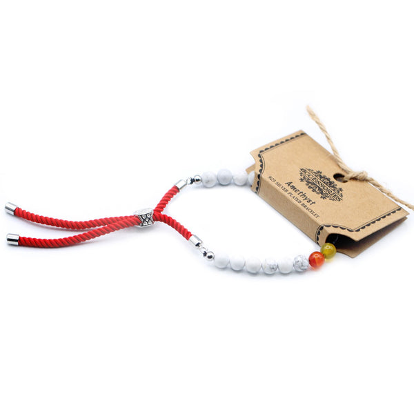 925 Silver Plated White Howlite Royal Red String Bracelet