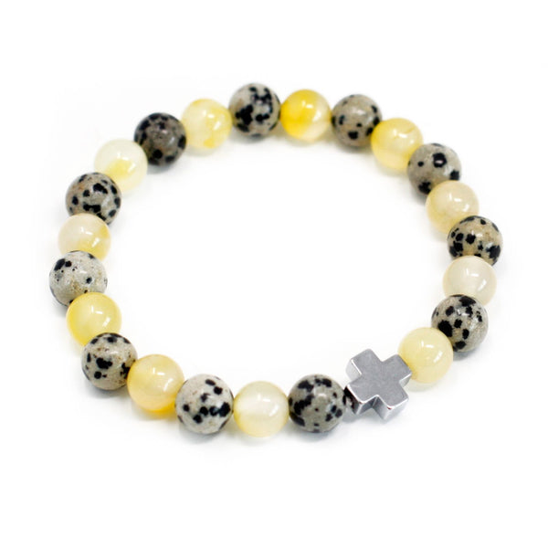 Set of 2 Gemstone Friendship Bracelets - Protection - Dalmatian Jasper & Yellow Agate