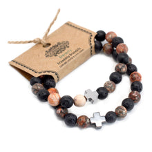 Set of 2 Gemstone Friendship Bracelets - Eternity - Leopard Skin Jasper & Lava Stone