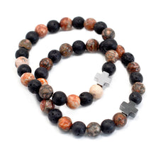Set of 2 Gemstone Friendship Bracelets - Eternity - Leopard Skin Jasper & Lava Stone