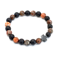 Set of 2 Gemstone Friendship Bracelets - Eternity - Leopard Skin Jasper & Lava Stone